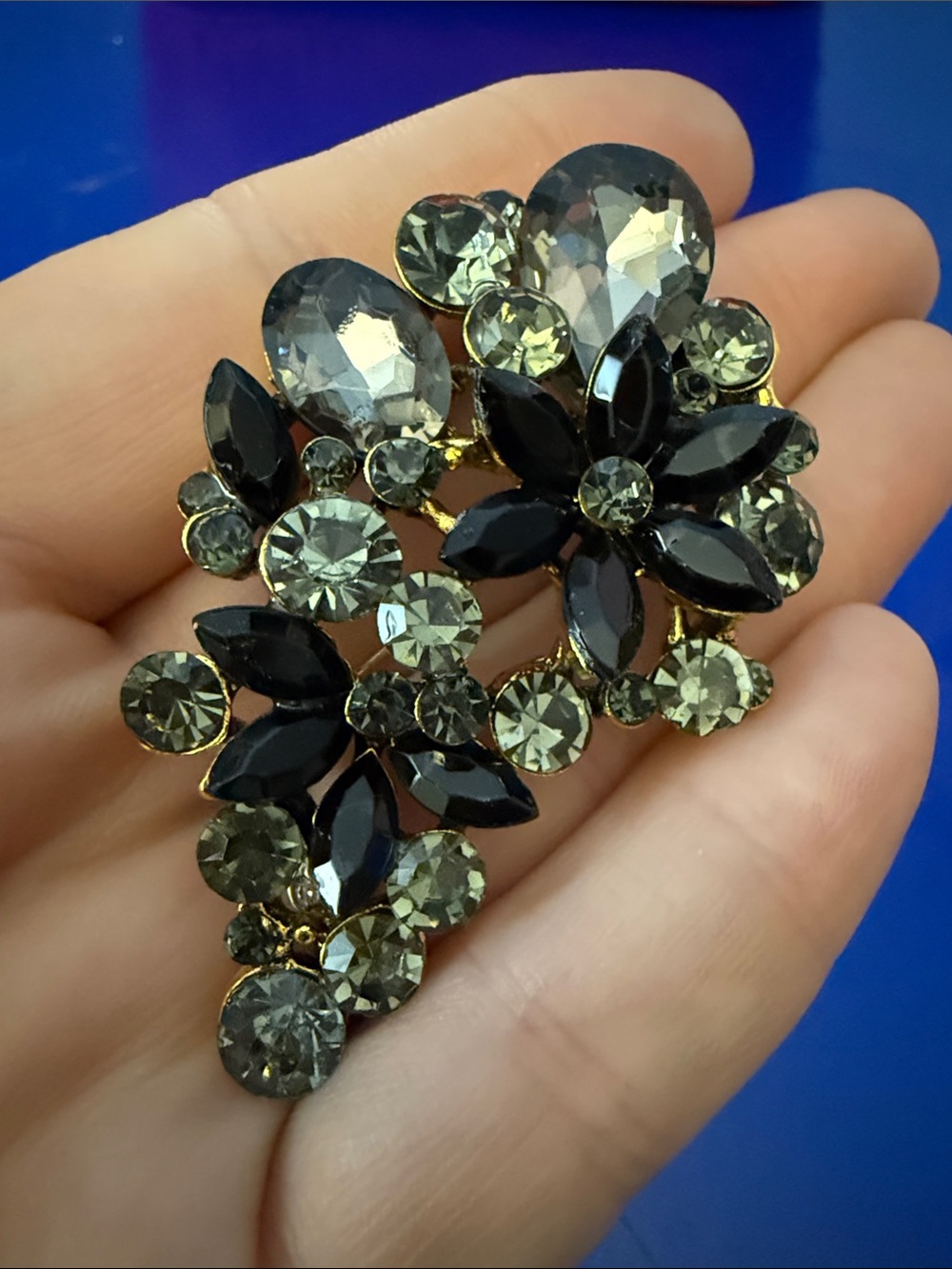 Black and Smoky Crystal Floral Brooch/pendant - Elegant Women’s Jewelry